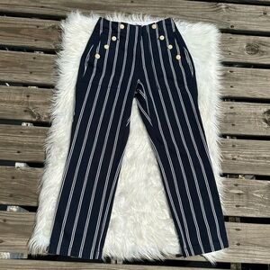 J Crew Sailor Dress Pants Navy Blue White Striped Button Size 0